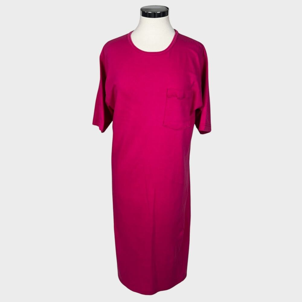 Lands' End M Fuschia Pink Medium 100% Cotton Oversized Short Sleeve Dress